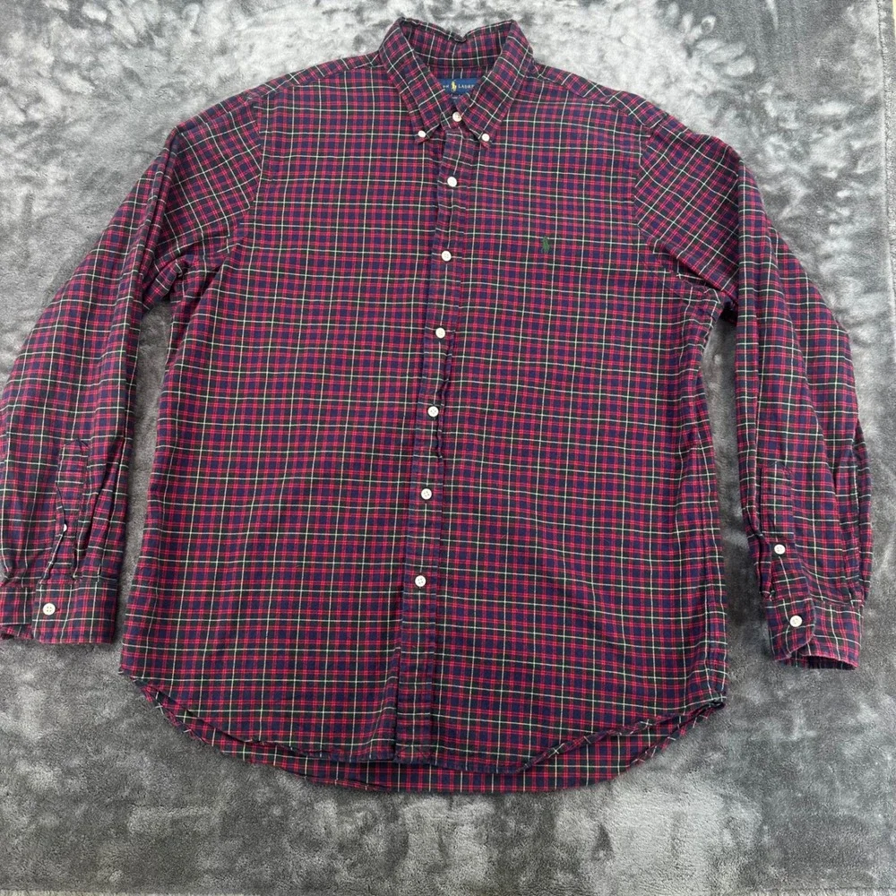 Polo Ralph Lauren Mens XL Classic Fit Plaid Button Down Shirt Navy Red Green